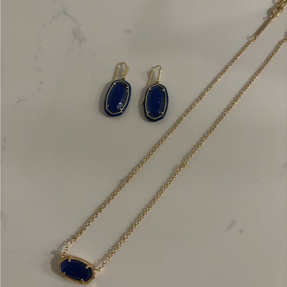 Kendra Scott Gold-Tone Necklace and Earrings with Royal Blue Stones